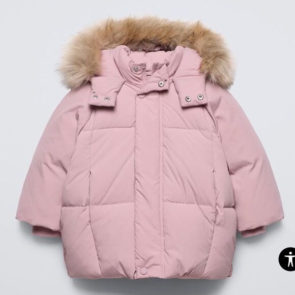 ZARA WATER REPELLENT‎ HOODED DOWN PUFFER COAT MAUVE 18-24 MONTHS New With Tags